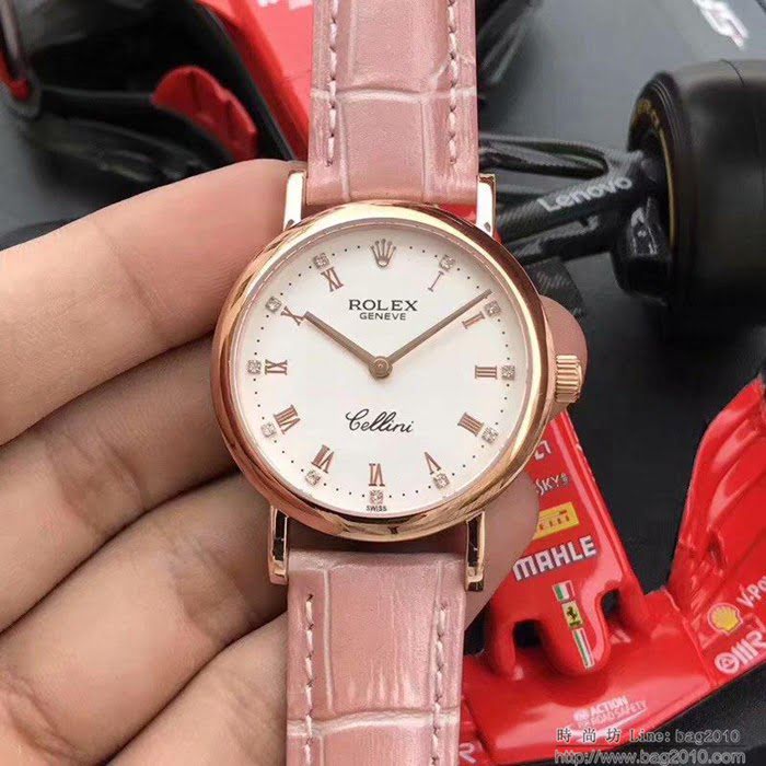 ROLEX勞力士 切利尼女款 全自動機械 藍寶仿刮鏡面 小牛皮錶帶 深度防水 女士腕表  wssb4213